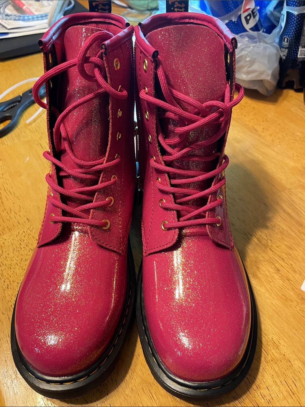 Sparkle Pink Lace-Up Combat Boots for Women